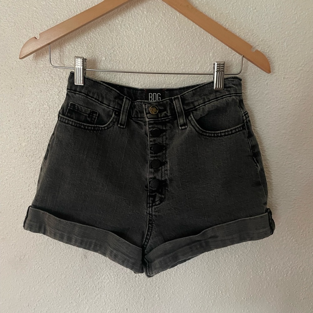 BDG Women's Charcoal Mom High Waist Denim Shorts Size 26 Button Fly